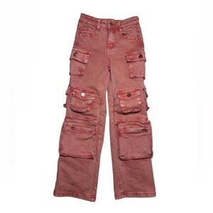 Kids Red Cargo Pants with Multiple Pockets